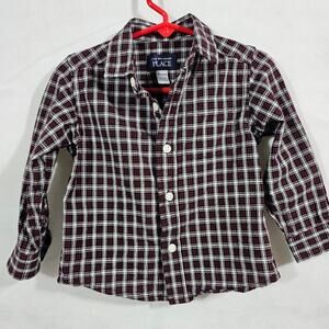 The Children's Place Infant Boy's Button-Down Red Plaid Oxford Shirt 18-…